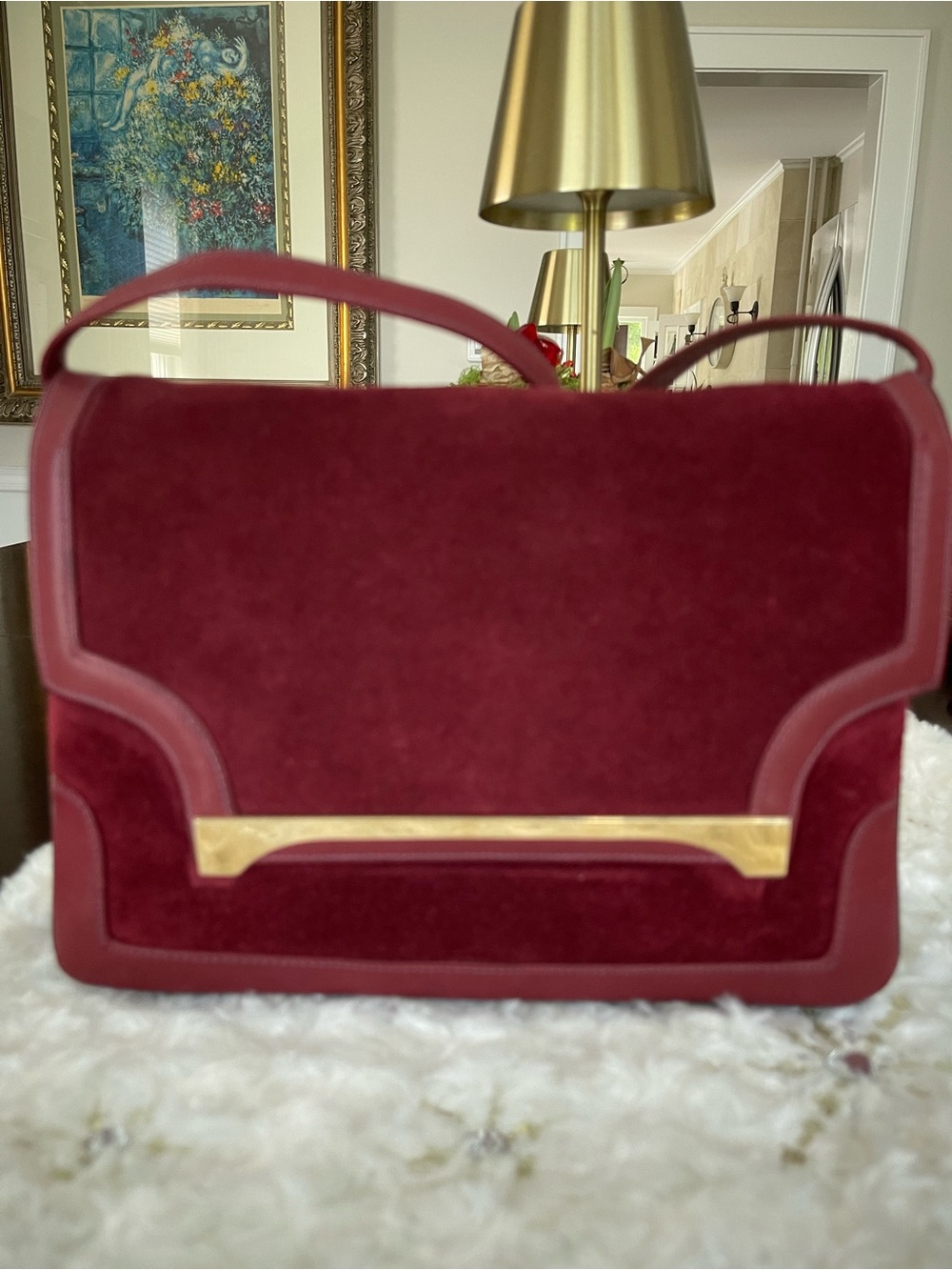 Vintage Susan Gail Burgundy Suede Shoulder Bag with Gold Accent - Picture 4 of 11